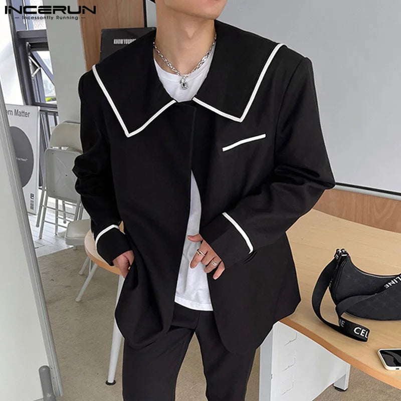 2023 hommes Blazer Patchwork revers à manches longues point ouvert costumes décontractés hommes Streetwear mode coréenne mâle mince manteaux S-5XL INCERUN