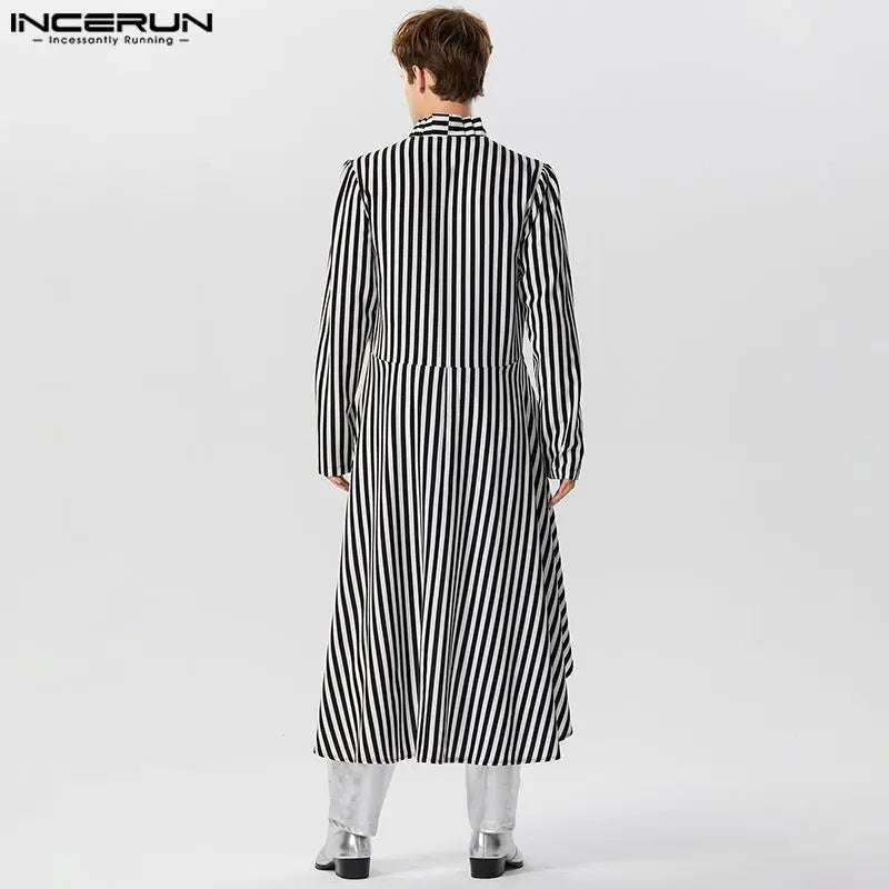 Mode hommes chemise irrégulière rayé col en V à manches longues ample décontracté Style long chemises hommes 2023 Streetwear Camisas S-5XL INCERUN