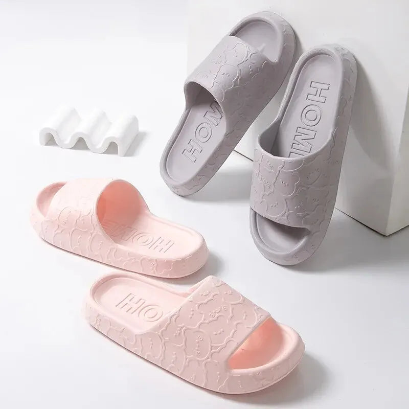 Cute Home Slippers Cloud Woman Bear Summer Beach Slides Indoor Soft Sole Non Slip Eva Sandals Men Male Flip Flops Shower Shoes