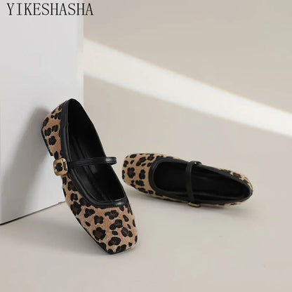 Fashion Women's Flat Shoes Round Toe Leopard Print Shoes Casual Breathable Slip-on Flat Outdoor Ladies Mary Jane Shoes SYDanne