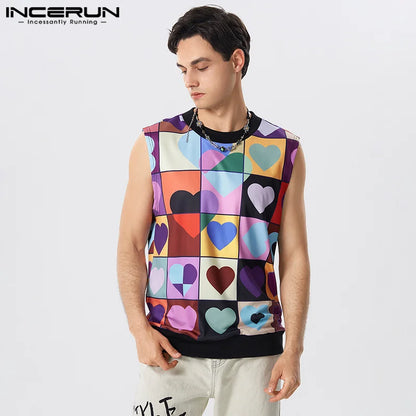 2023 Men Tank Tops Printing Summer Streetwear Round Neck Vacation Sleeveless Men Clothing Stylish Casual Vests S-5XL INCERUN