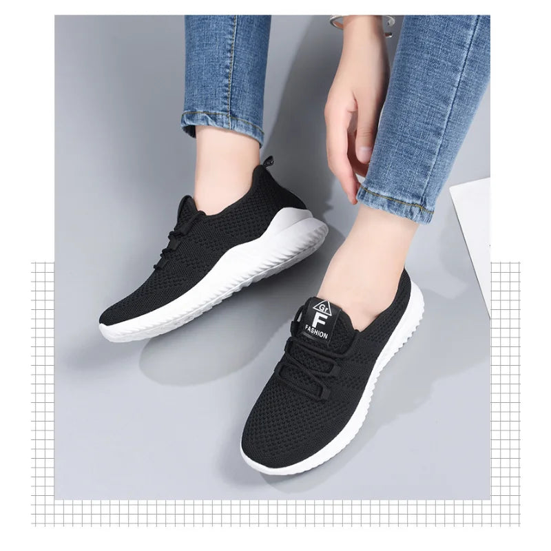 Women's Casual Sneakers Summer Comfortable Breathable Flat Shoes Fashion Women Walking Soft Versatile Lace-Up Running Shoes