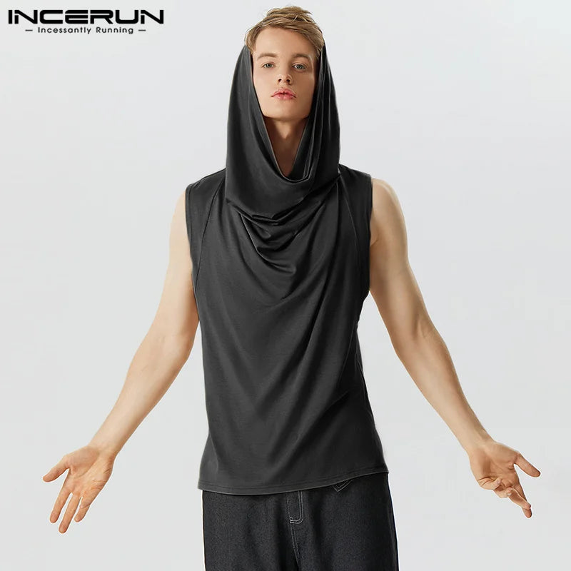 INCERUN – débardeur à capuche pour hommes, couleur unie, sans manches, décontracté, à la mode, vêtements amples, été 2023, S-5XL