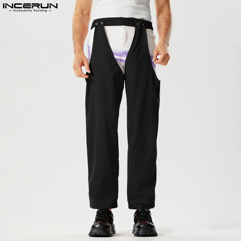 INCERUN-pantalones de moda para hombre, pantalón liso con agujeros, cintura elástica, irregulares, ropa de calle, pantalón Sexy, S-5XL, 2023