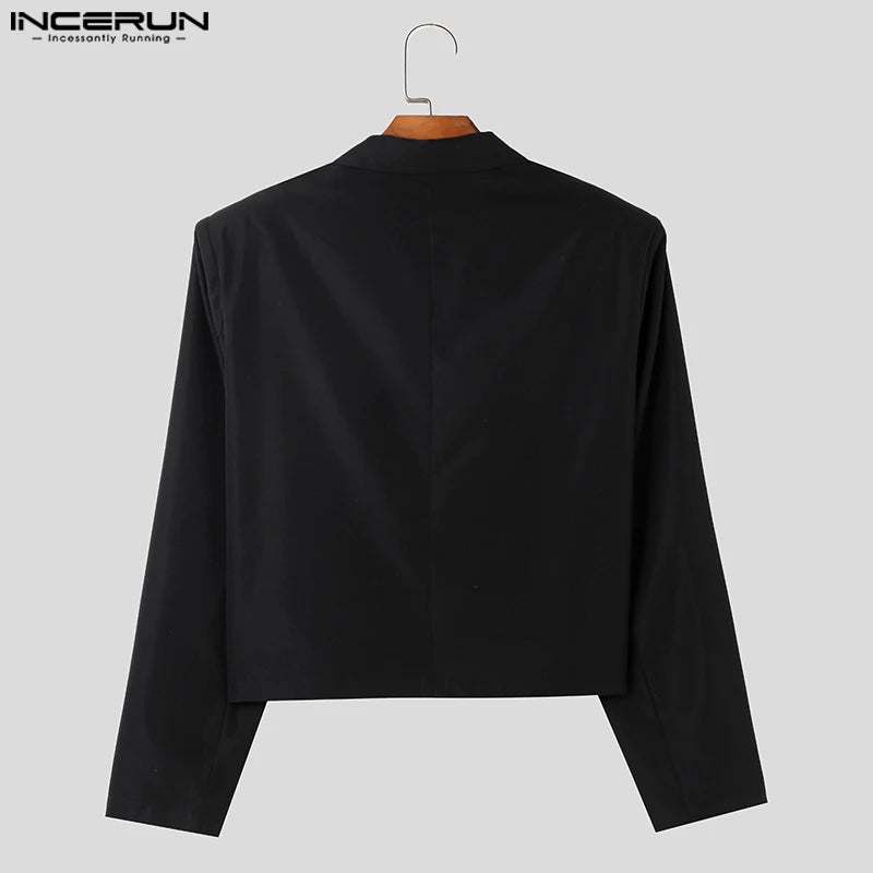 Mode hommes Blazer couleur unie revers fermeture éclair manches longues 2023 Streetwear mâle costumes décontractés automne mince récolte manteaux S-5XL INCERUN