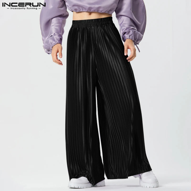 2023 hommes Pantalon à jambes larges plissé solide Joggers taille élastique Streetwear Pantalon ample hommes mode Pantalon décontracté INCERUN S-5XL