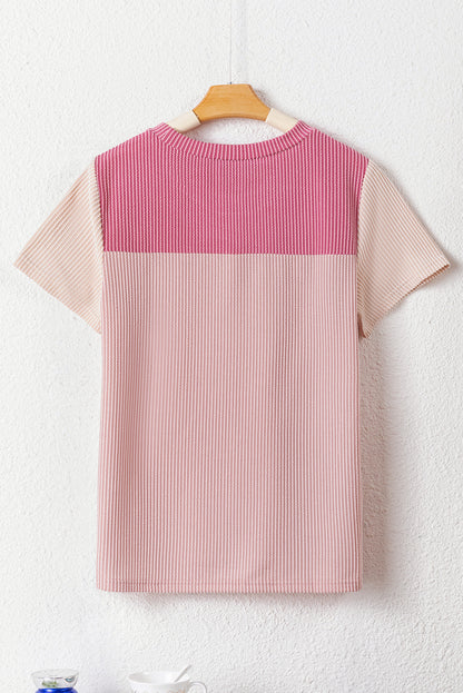 Black Rib Textured Colorblock T Shirt