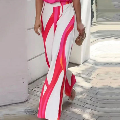 Women's Striped Printed Wide-leg Pants Suit