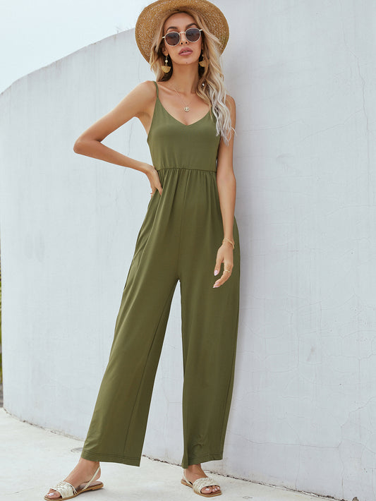 Adjustable Spaghetti Strap Jumpsuit with Pockets