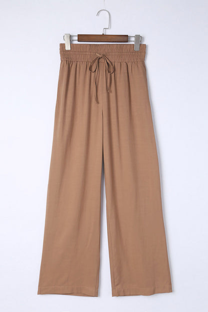 Black Drawstring Elastic Waist Casual Wide Leg Pants