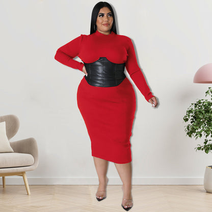 Fall Plus Size Women's Zipper Hit Leather Dress