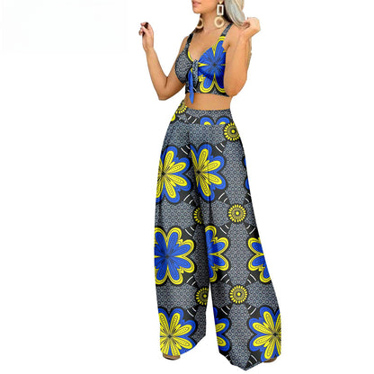 Traje casual de dos piezas de algodón batik con estampado étnico africano de talla grande y moda