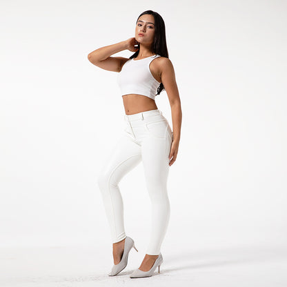 Pantalones blancos de cuero de PU para que las mujeres usen fitness