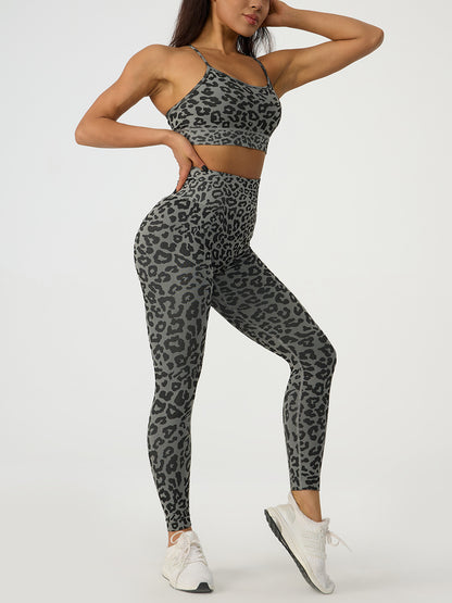 Ensemble actif haut croisé léopard et leggings