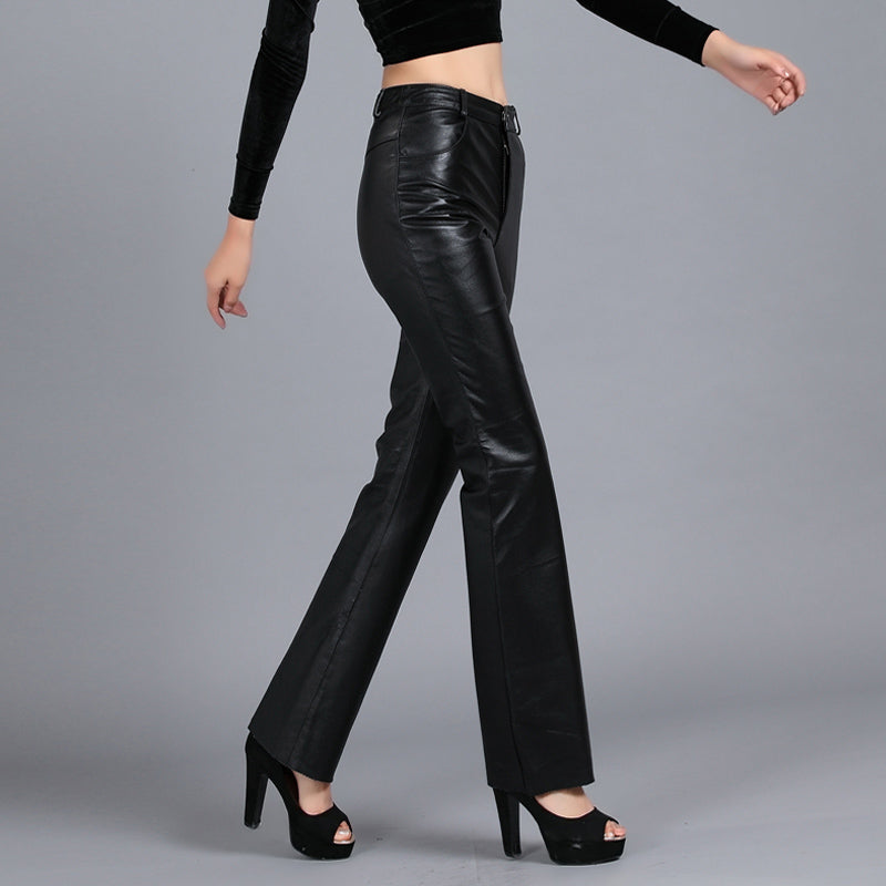 Fashion Women's Solid Color Bootcut Leather Suit Leather Pants