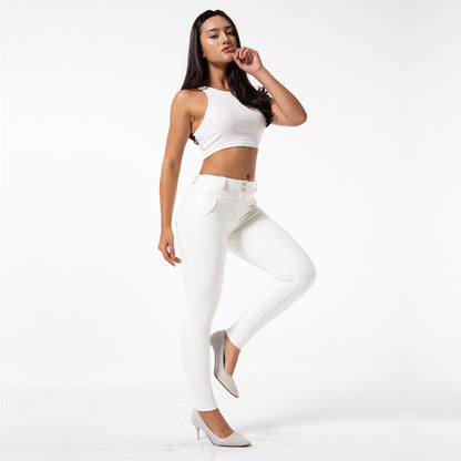 Pantalones blancos de cuero de PU para que las mujeres usen fitness