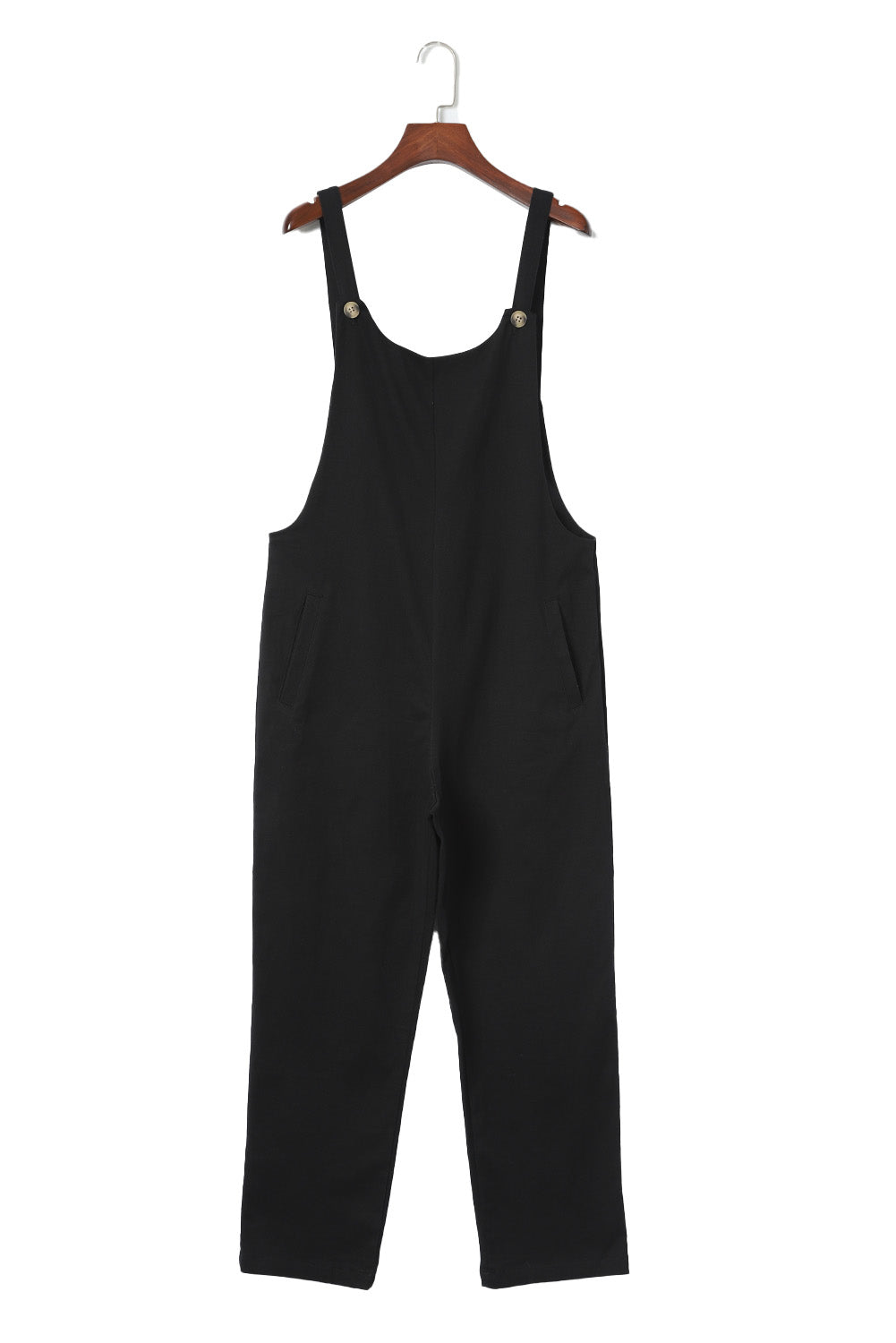 Black Button Straps Pocketed Cropped Jumpsuit