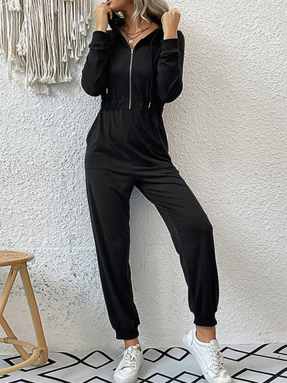 Mono jogger con capucha y cintura elástica con cremallera