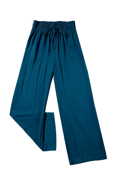 Black Drawstring Elastic Waist Casual Wide Leg Pants