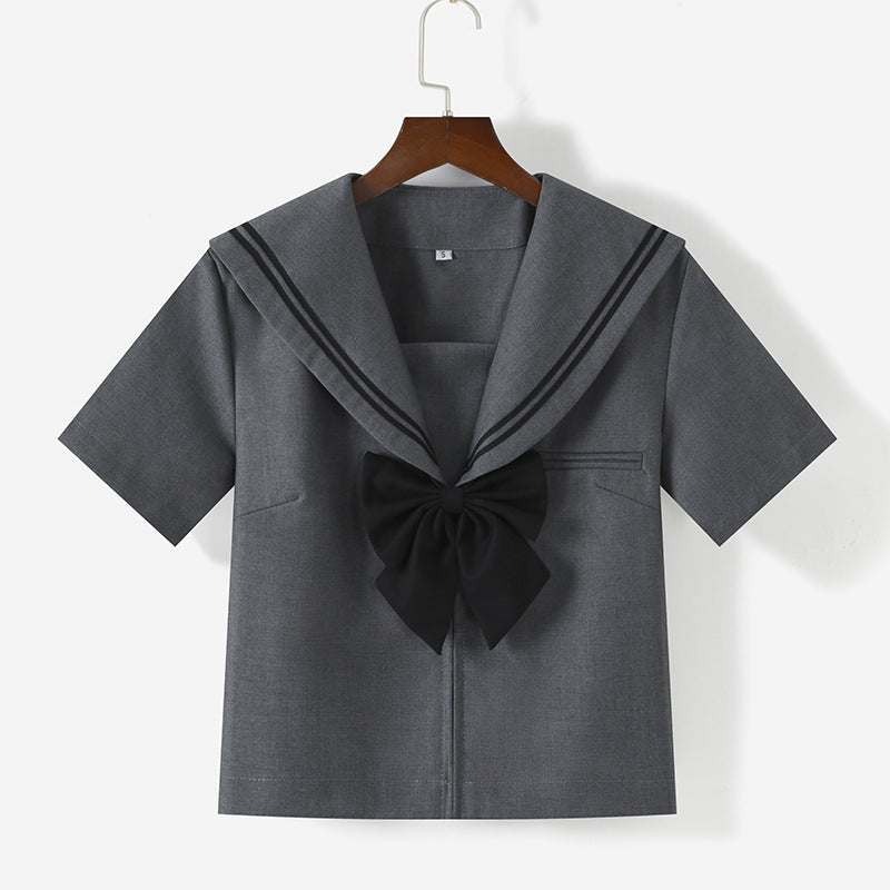 Traje de marinero estilo universitario japonés con cuello gris, falda plisada, traje uniforme JK