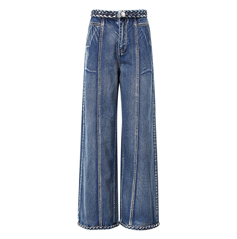 Women's Handmade Braided Wide Leg Jeans