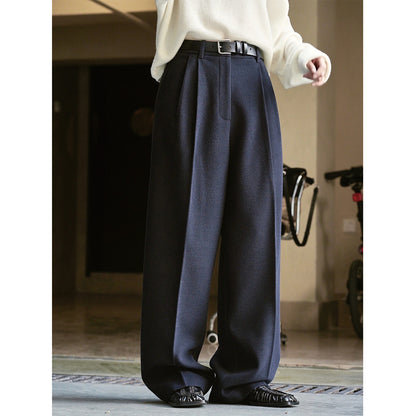 Women's Simple Commute Woolen Straight Wide-leg Pants