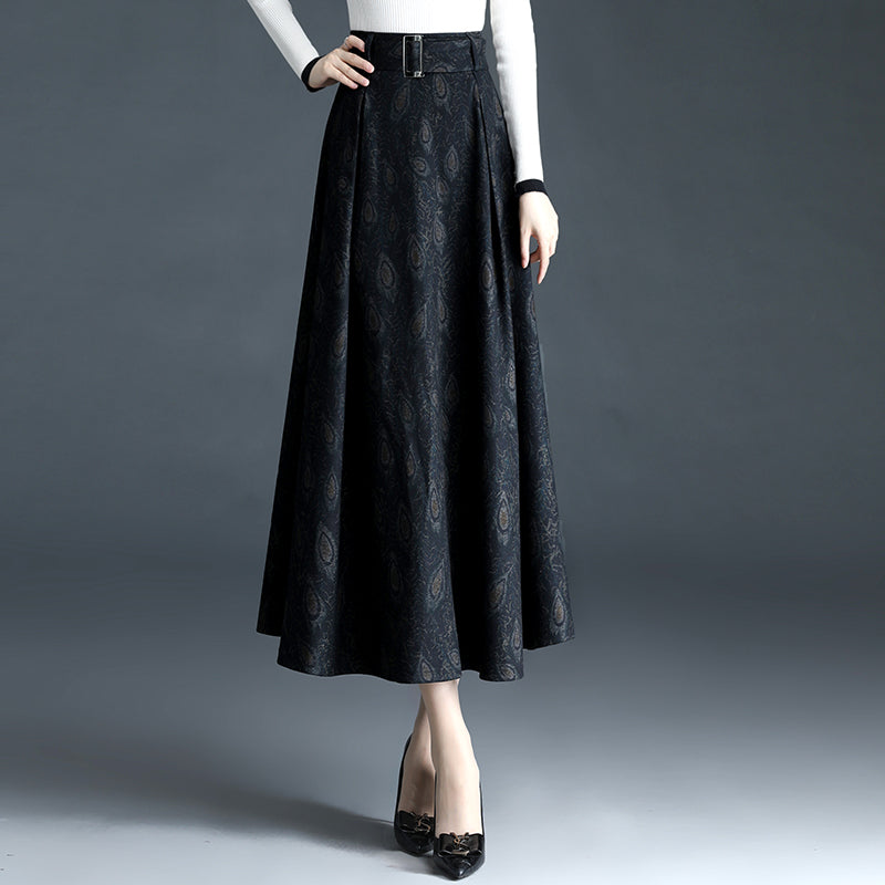 Women's New Loose A-line Pleated Long Skirt In Wool