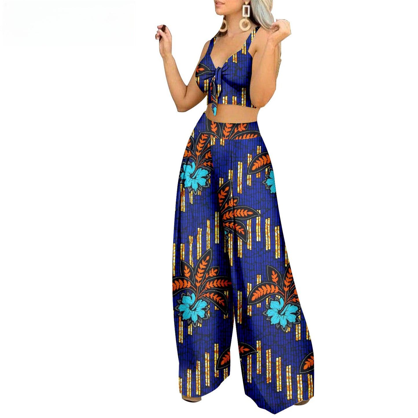 Traje casual de dos piezas de algodón batik con estampado étnico africano de talla grande y moda