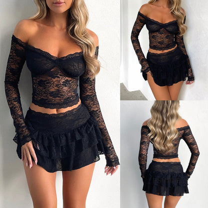 Autumn Long-sleeved Top Sexy Hot Girl Half Body Skirt Outfit