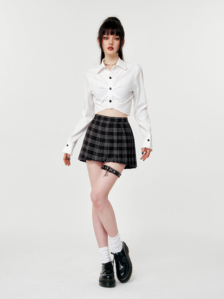 Women's Dark Japanese College Style High Waist Slimming Pleated Skirt