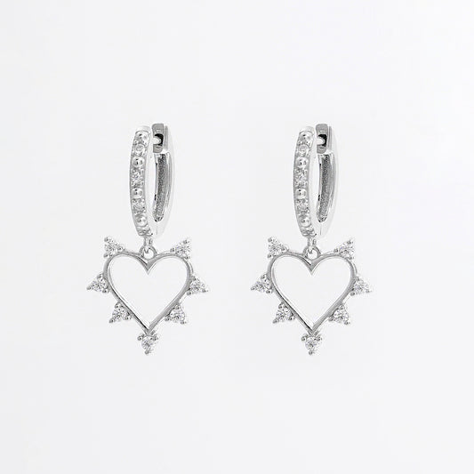 Boucles d'oreilles pendantes en forme de cœur en argent sterling 925 avec zircon incrusté