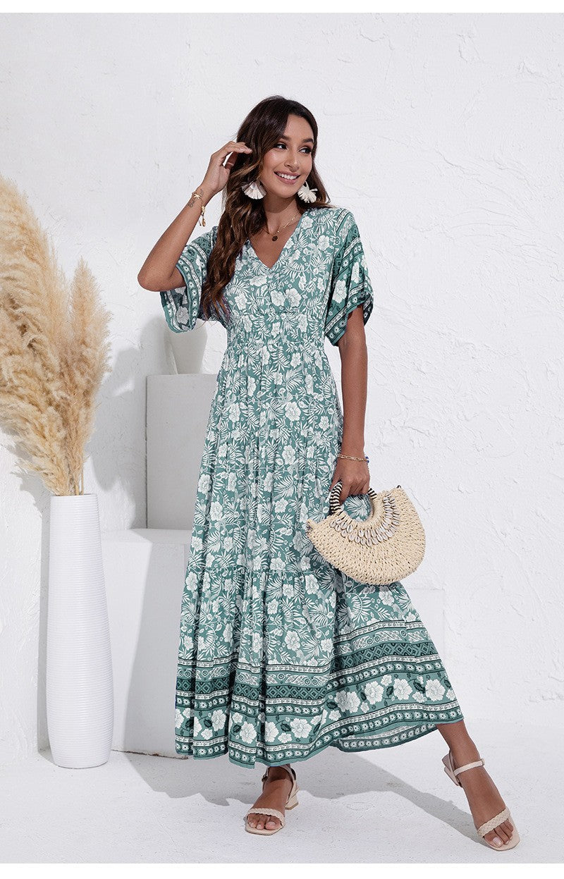 Robe ethnique décontractée à fleurs pour femmes, robe de plage africaine pour femmes