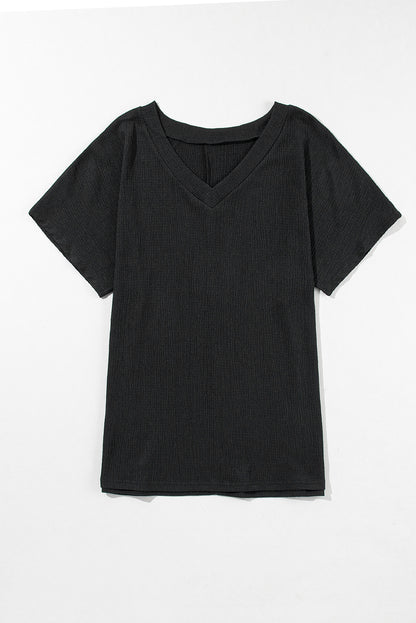 Blue Sapphire Crinkled V Neck Wide Sleeve T-shirt