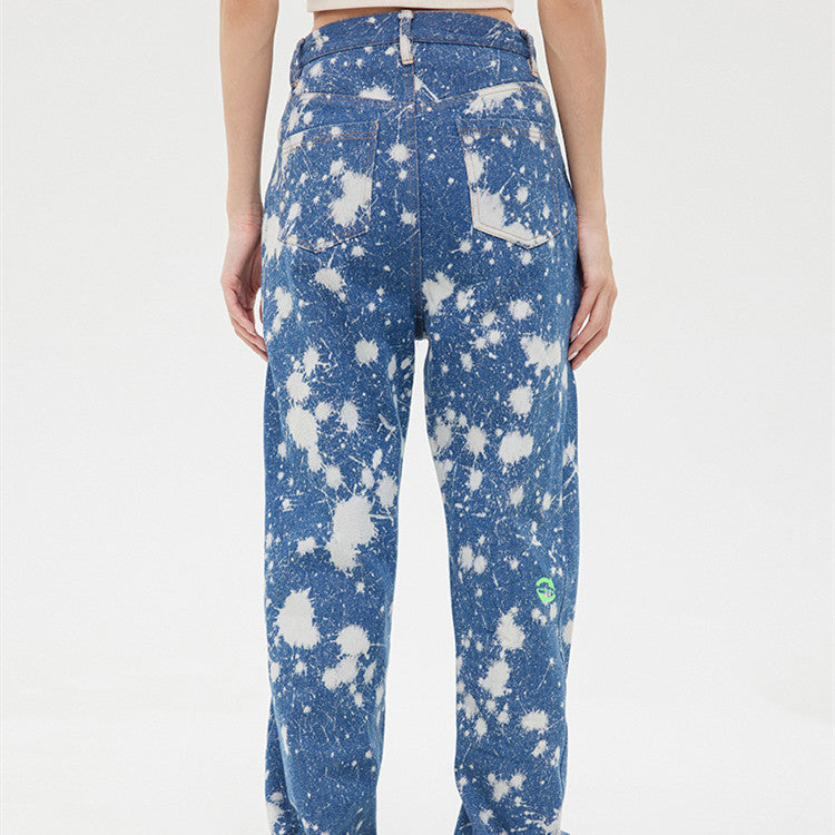 Women's Tie Dye Wash Printed Straight Fit Jeans