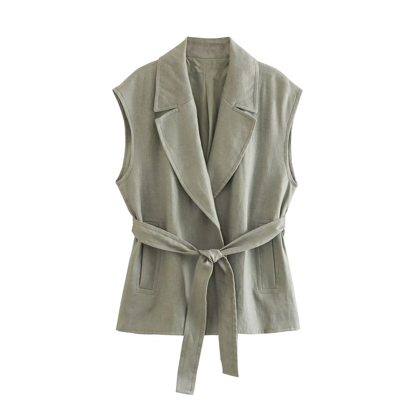 Women's Clothing With Belt Linen Vest Suit