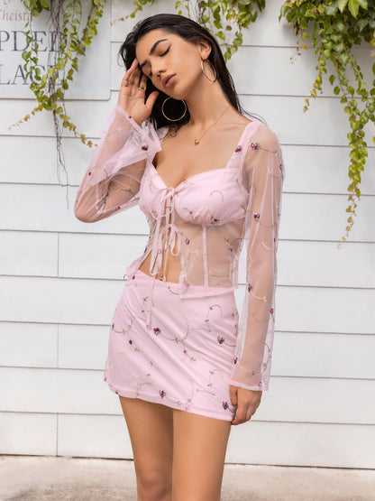 Conjunto de falda y top con lazo en la parte delantera y escote en forma de corazón