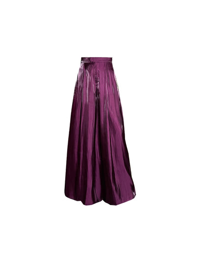 Atic Pantalones anchos transpirables de satén fino morado con grosellas negras para mujer