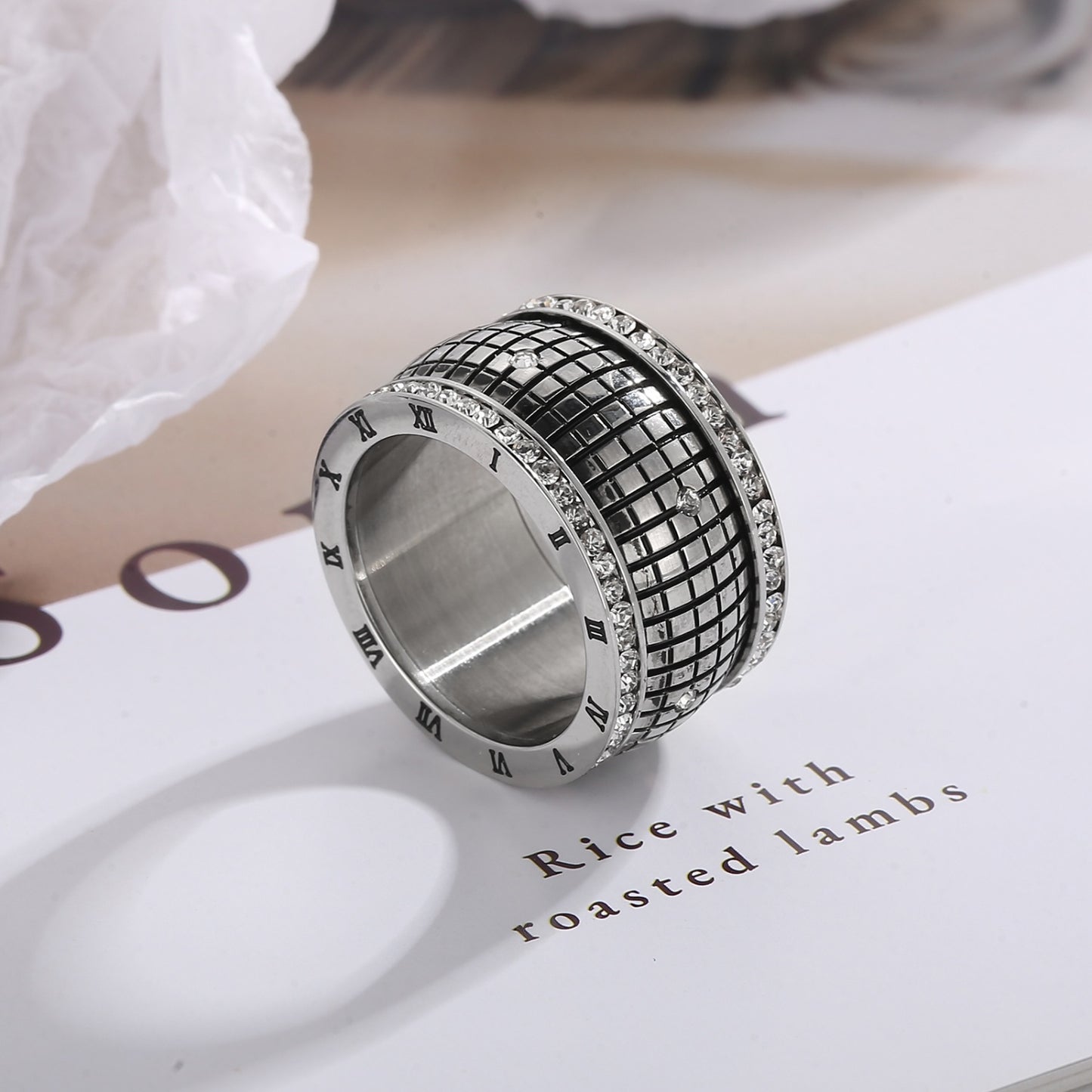 Inlaid Rhinestone Stainless Steel Ring