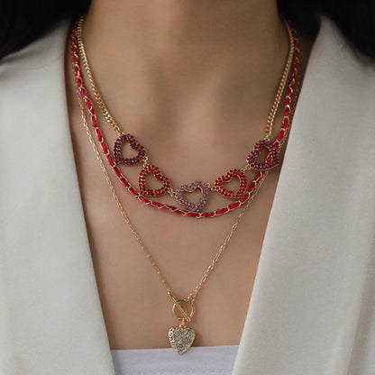 Heart Shape Rhinestone Triple-Layered Necklace