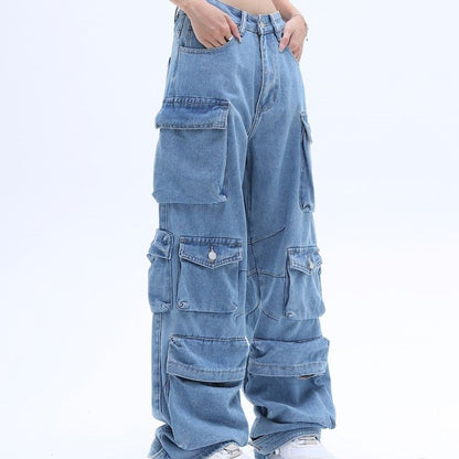 American High Street Multi-pocket Washed Baggy Jeans