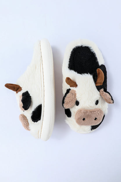 Pantuflas de felpa de vaca animal de dibujos animados blancos