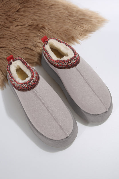 Bottes de neige grises en daim à imprimé contrasté et doublées de peluche