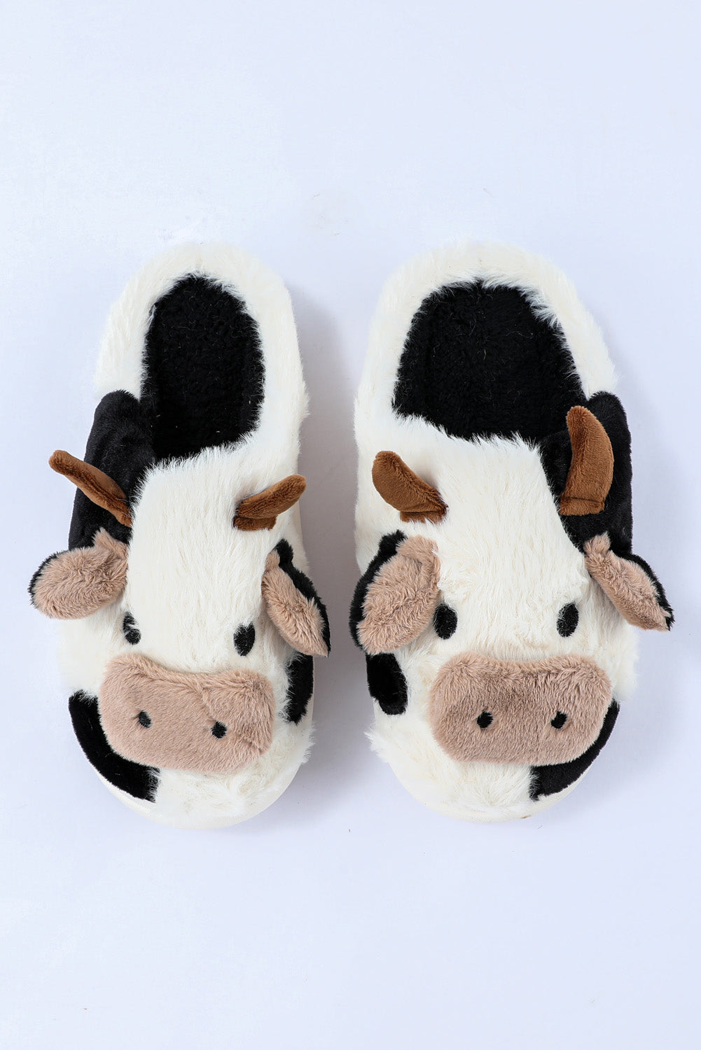 Pantuflas de felpa de vaca animal de dibujos animados blancos