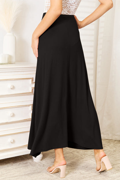 Double Take Pleine Taille Rayonne Douce Cordon Taille Maxi Jupe Rayonne