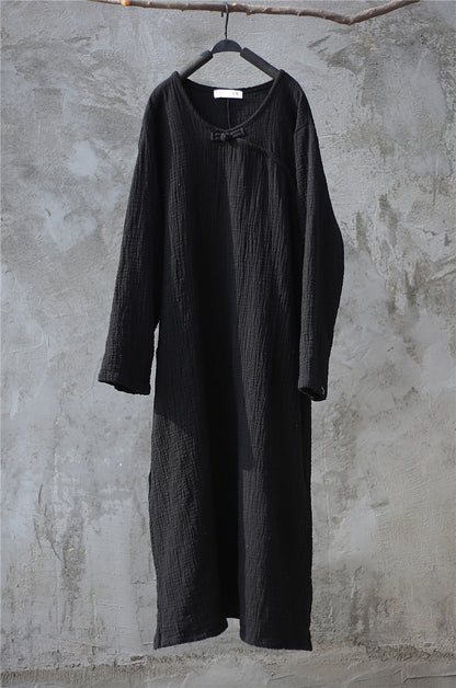 Artistic Retro Chinese-style Loose Zen Cotton Linen Dress Robe