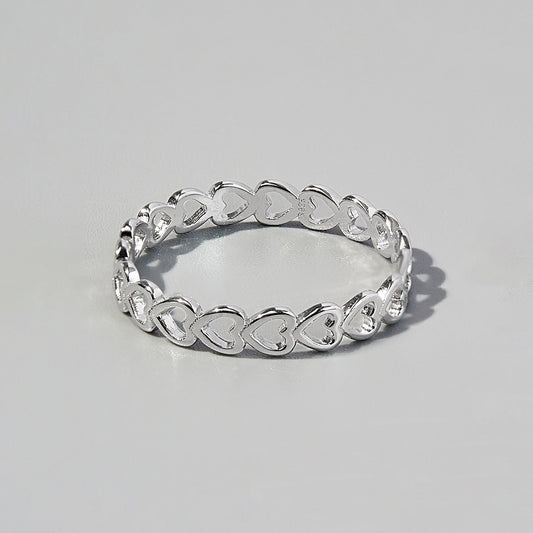 925 Sterling Silver Heart Link Ring