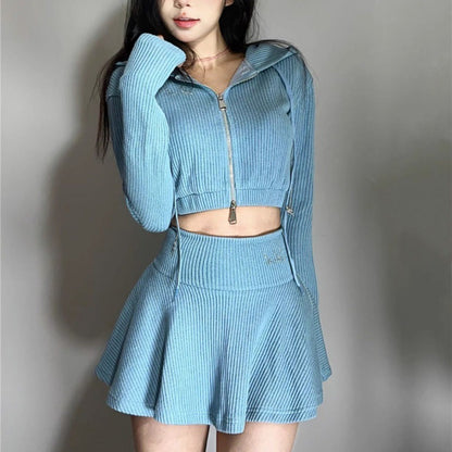 Women's Long-sleeved Short Sweater Two-piece Set