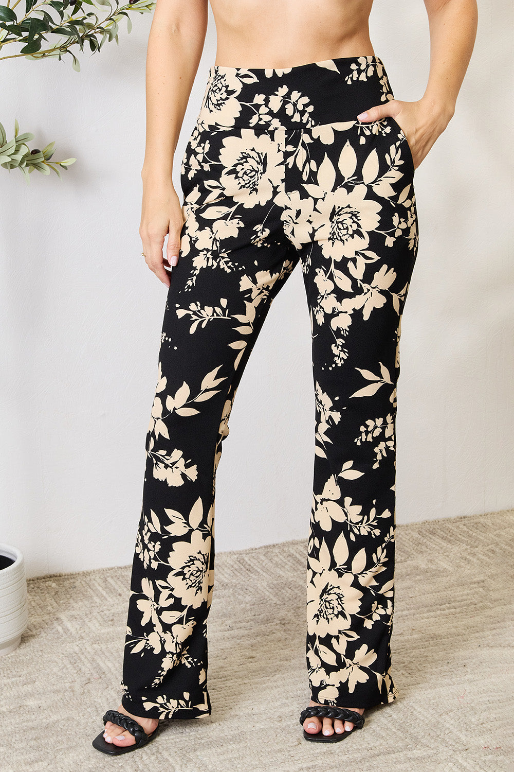 Heimish Pantalon évasé floral taille haute pleine taille