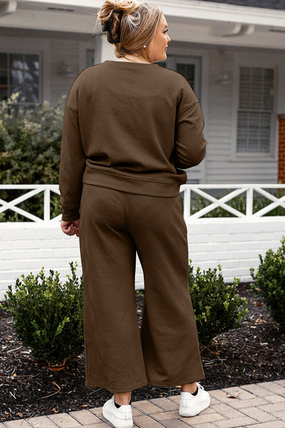 Ensemble haut texturé à manches longues et pantalon à cordon de serrage pleine taille Double Take