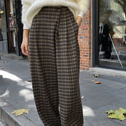 Women's Winter New Retro Plaid High Waist Loose Casual Pants